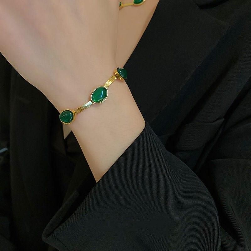 Luxury Oval Green Crystal Necklace & Bracelet