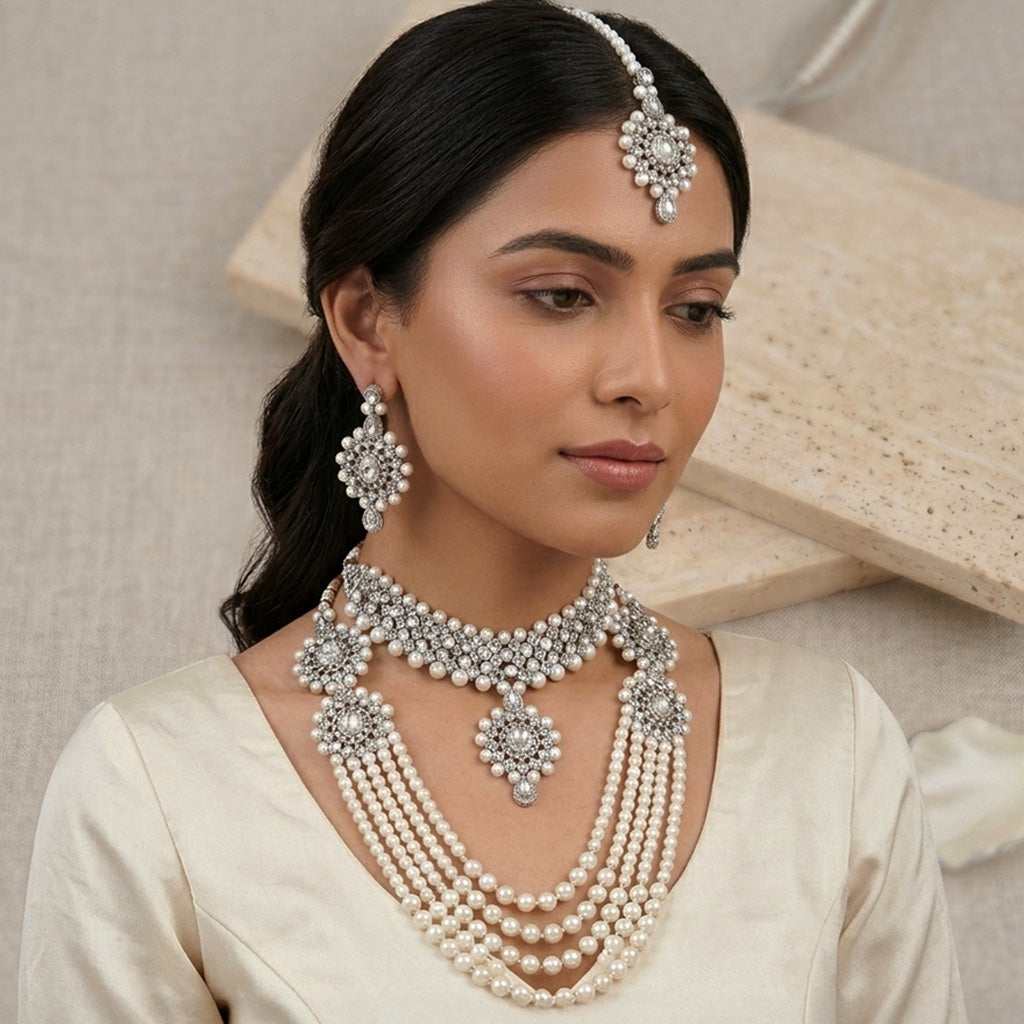 Gold-Plated American Diamond Bridal Jewellery Set for Women