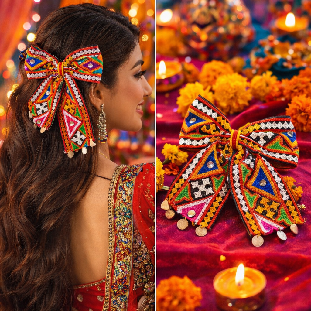 Navratri Gujarati Folk Art Hair Bow Set (Pack of 2)