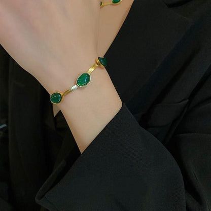 Luxury Oval Green Crystal Necklace & Bracelet