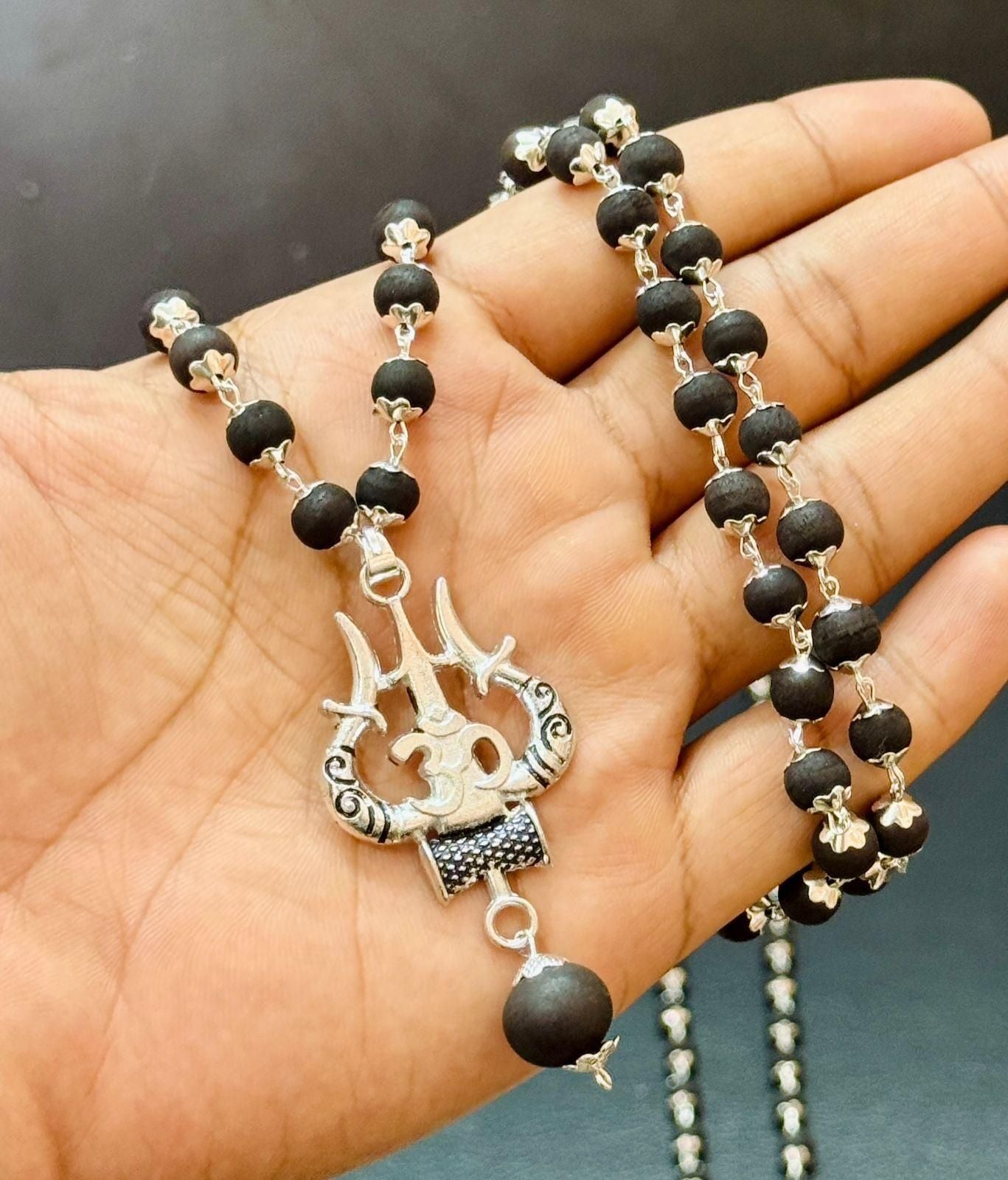 Om Shiva Trishul Karungali Mala – Spiritual Necklace for Men & Women