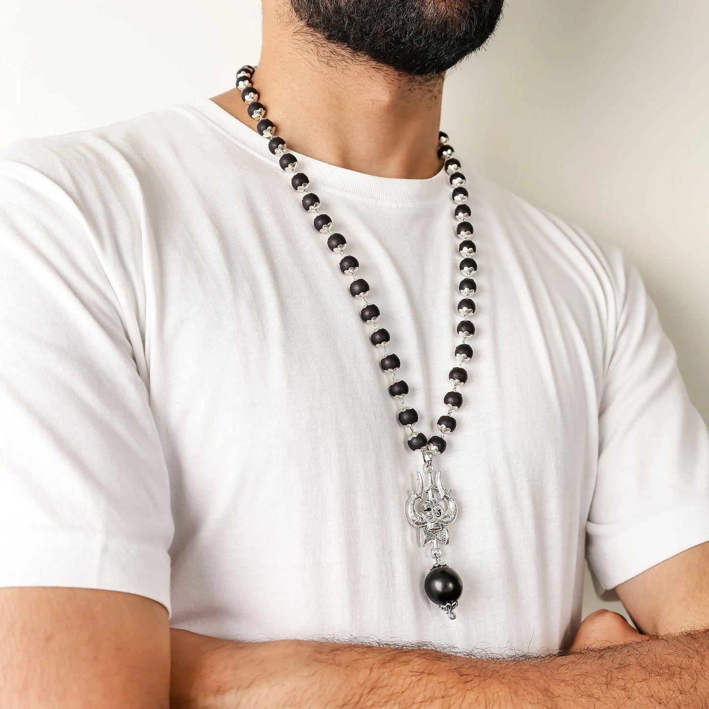Om Shiva Trishul Karungali Mala – Spiritual Necklace for Men & Women