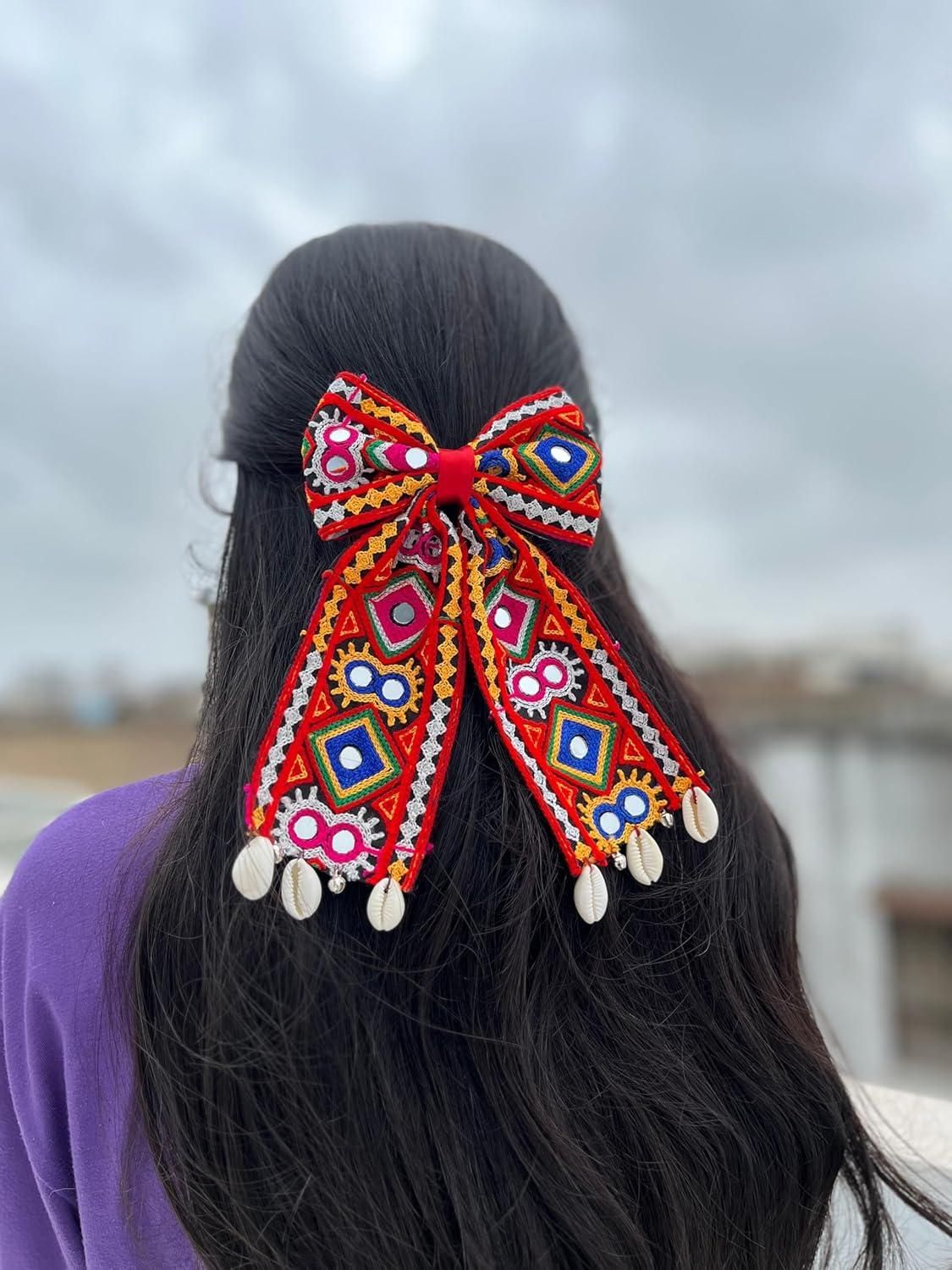 Navratri Gujarati Folk Art Hair Bow Set (Pack of 2)