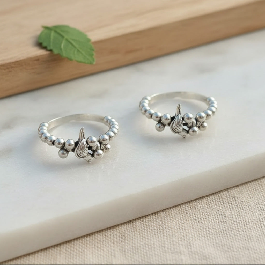 Oxidised Ghungroo Toe Ring & Anklet Set – Silver-Plated Adjustable
