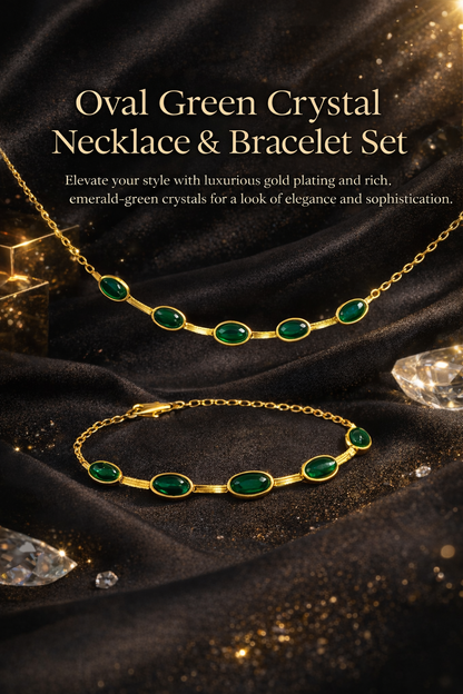 Luxury Oval Green Crystal Necklace & Bracelet