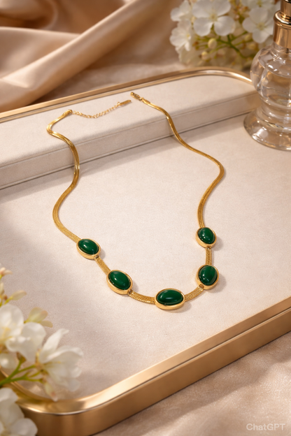 Luxury Oval Green Crystal Necklace & Bracelet