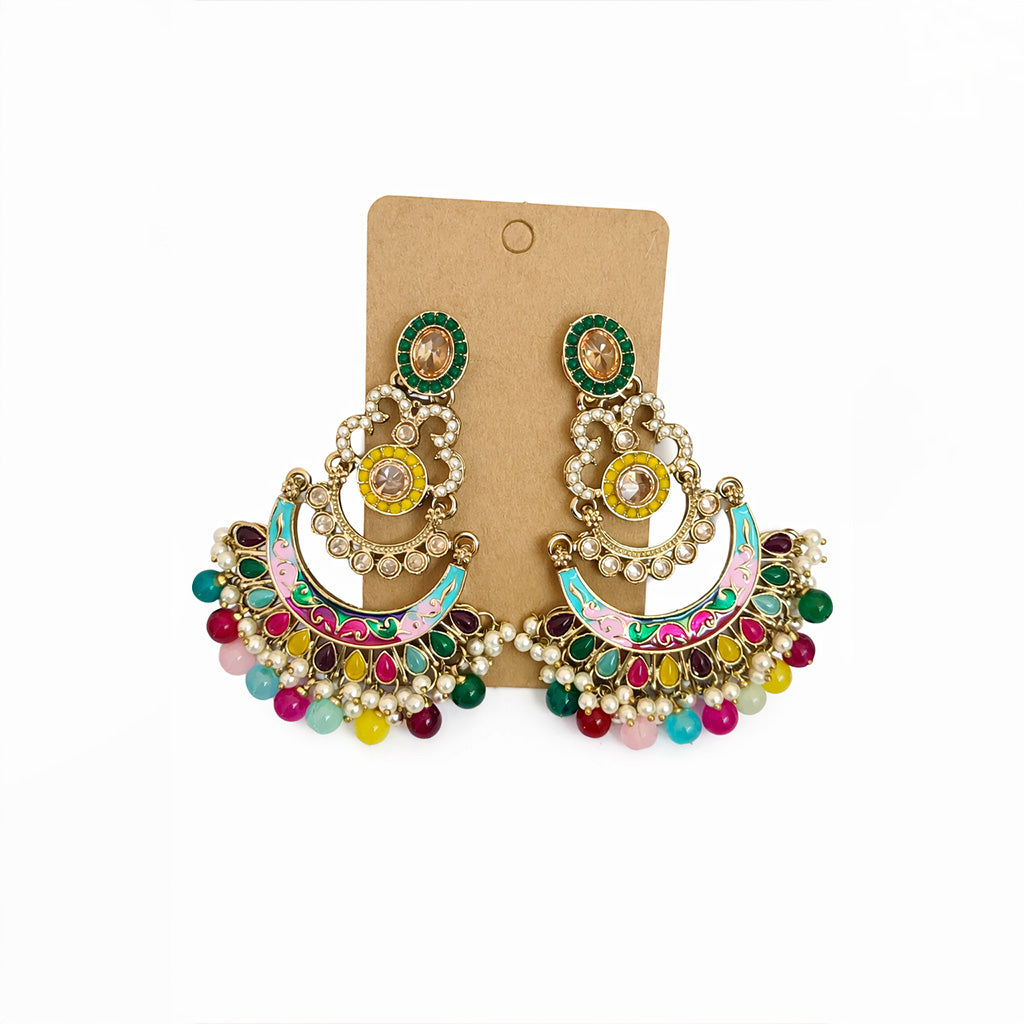Multicolor chandbali earrings isolated on white background Indian ethnic jewellery