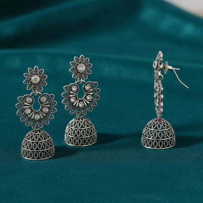 Oxidised Silver Jhumki & Hoop Earrings Combo – Set of 4