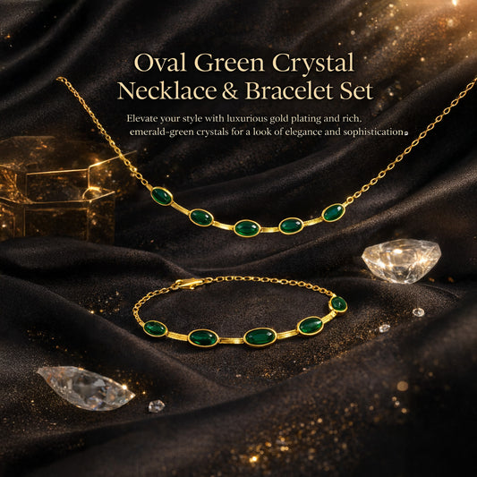 Luxury Oval Green Crystal Necklace & Bracelet