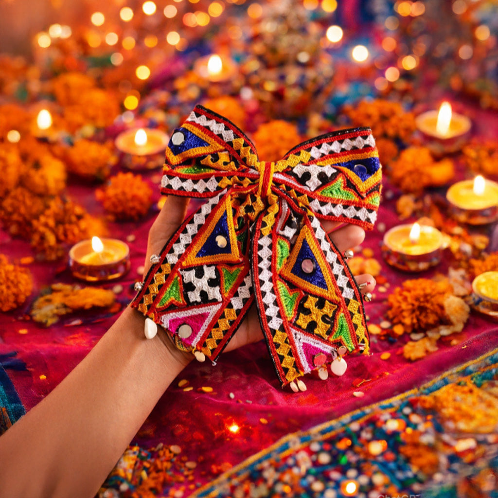 Navratri Gujarati Folk Art Hair Bow Set (Pack of 2)