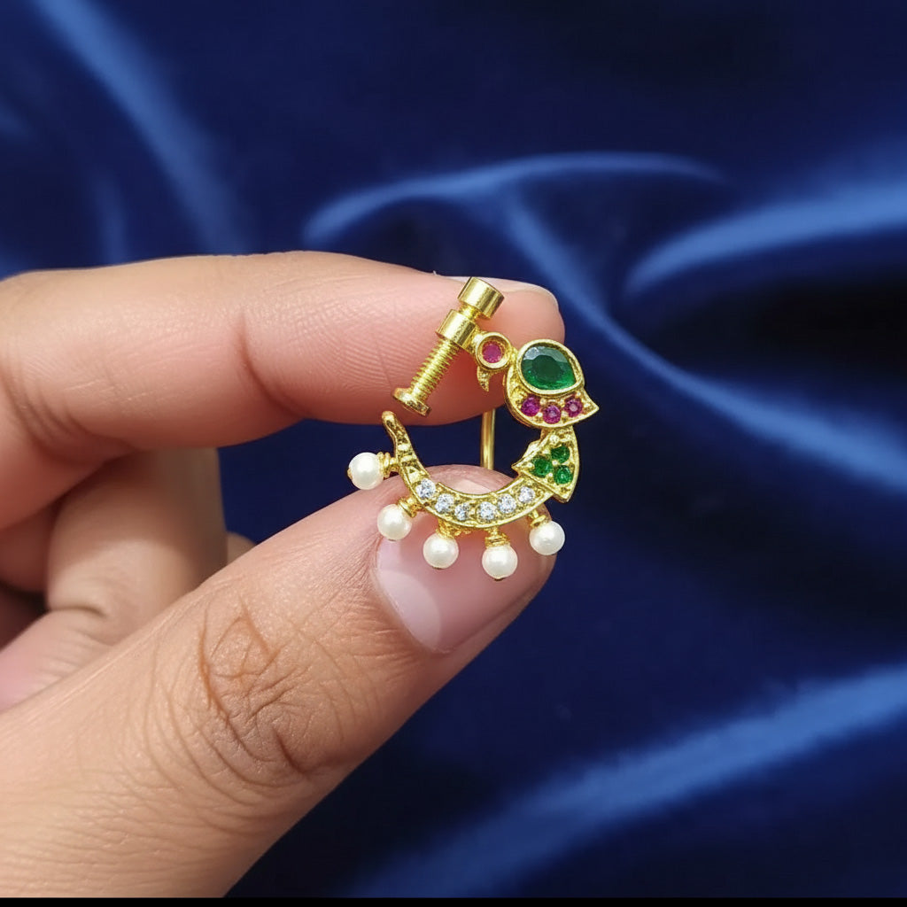 Multicolor Gold-Plated Nose Pins & Rings Set of 4 with CZ