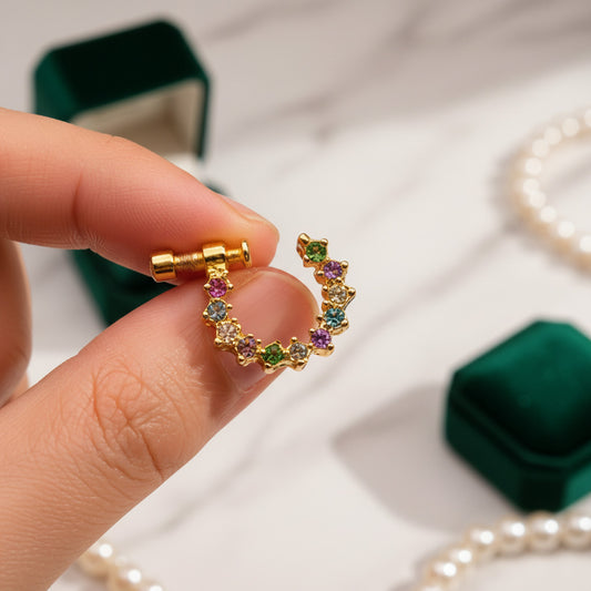 Multicolor Gold-Plated Nose Pins & Rings Set of 4 with CZ