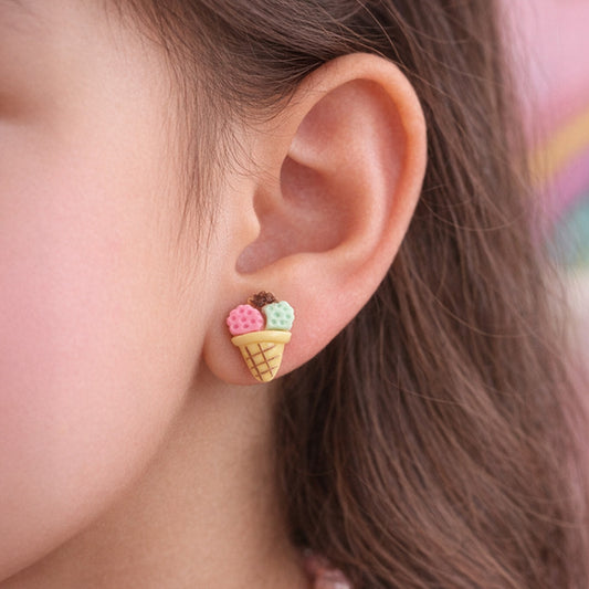 Colorful cartoon ice cream earrings for girls ear shot
