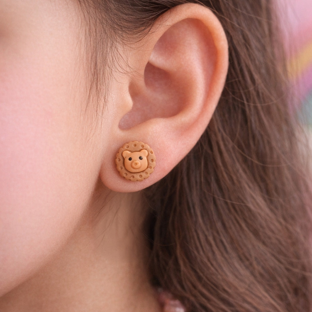 Kids wearing cute ice cream earrings close view