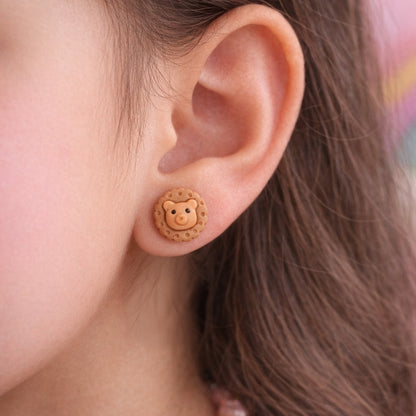 Kids wearing cute ice cream earrings close view