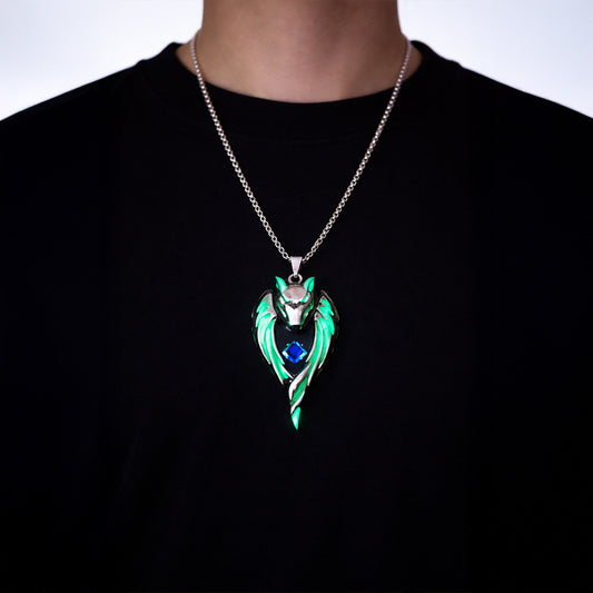 Glow in the Dark Wolf Pendant Necklace – Silver-Plated Chain