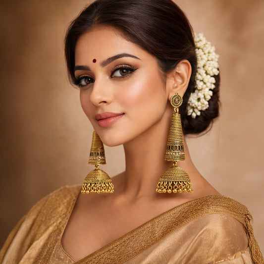 raditional Gold Jhumka Earrings – Handcrafted Indian Ethnic Luxury Statement Jewellery