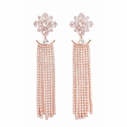 Rose gold crystal tassel earrings for women long korean style party wear jewellery