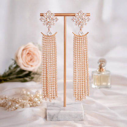 ong statement tassel earrings rose gold crystal luxury jewellery