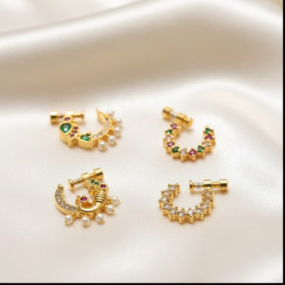 Multicolor Gold-Plated Nose Pins & Rings Set of 4 with CZ