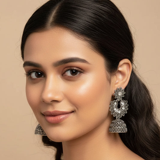 Oxidised Silver Jhumki & Hoop Earrings Combo – Set of 4