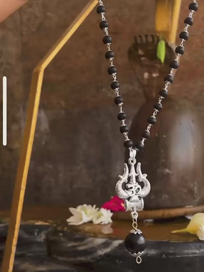 Om Shiva Trishul Karungali Mala – Spiritual Necklace for Men & Women