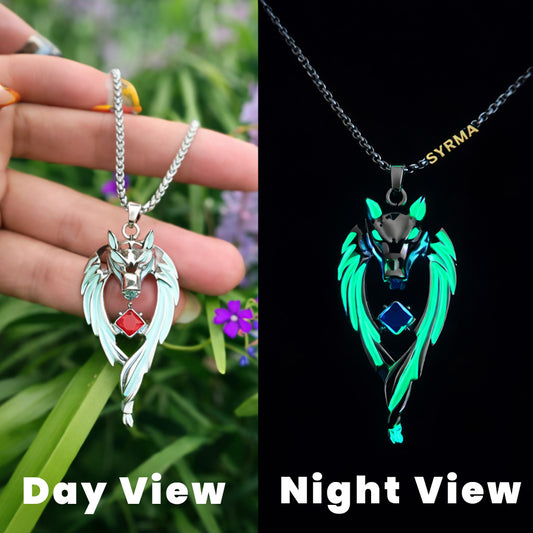 Glow in the Dark Wolf Pendant Necklace – Silver-Plated Chain
