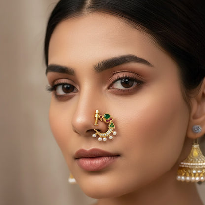 Multicolor Gold-Plated Nose Pins & Rings Set of 4 with CZ