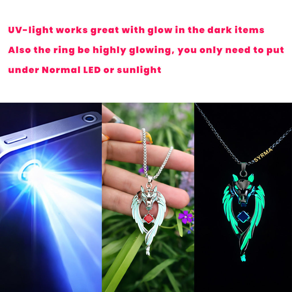 Glow in the Dark Wolf Pendant Necklace – Silver-Plated Chain